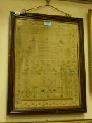 Early 19th Century silk sampler with text by 'Mary Ann Helm aged 12 years 1819', 31.5cm x 42.5cm and