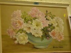 Still life of flowers in a bowl, oil on board, signed by Stella Lane
