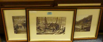 Collection of photographic prints to include fishermen at Whitby, a fishing scene, railway