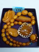 Amber necklace and five brooches