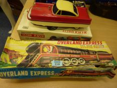 Astro racer car boxed, Schuco 5560 Amphibio and Overland express tine train boxed