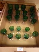 Collection of 21 Victorian port glasses with green bowls in three sizes