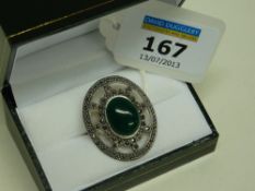Green agate and marcasite ring stamped 925