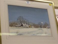 Farmstead in Winter by Moonlight, watercolour signed by Norman Jackson