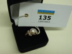 Pearl and diamond rose gold ring hallmarked 9ct