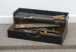 Old pine carpenters box with tools
