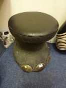 Taxidermy - Elephant foot stool with black leather seat, hight 48cm