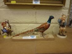 Beswick pheasant and two Hummel figures