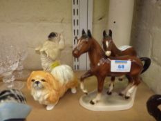 Beswick and Sylvac Pekingese and Continental group of two horses