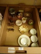 Royal Worcester shaded ivory trinket dish, Belleek sugar and cream, Doulton stoneware vase,