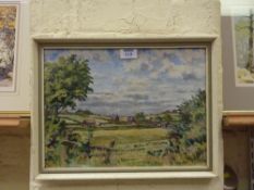 'The Wolds', oil on board, signed and dated by D Inglis Hutton 1968 and a Woodland scene watercolour