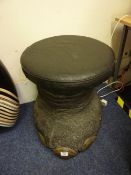 Taxidermy - Elephant foot stool with black leather seat, hight 51cm
