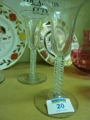 Pair early 20th Century wine glasses with bell shaped bowls and opaque twist stems, 15cm