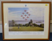 'Diamonds and Pearls', colour print of the Red Arrows by Phillip West signed by the pilots,