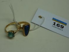 Opal doublet ring stamped 9ct and a turquoise coloured  ring stamped 9ct