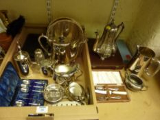 Victorian baluster coffee pot, Edwardian quart jug and other silver-plate in one box