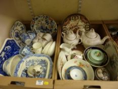 Early 19th Century Miles Mason blue and white printware tea service, three Victorian Derby Japan