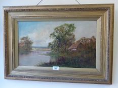 Lake scene, oil on canvas signed F.E. Jamieson