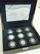 Set of 18 Queen and Prince Philip diamond wedding anniversary silver crowns in presentation case
