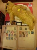 Solitaire board, Mahjong set, vintage teddy bear and an early 20th Century stamp album