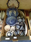 19th Century plates, Willow Pattern tea set and other ceramics in one box