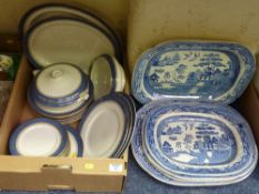 Five Victorian blue and white Willow Pattern printware meat dishes and an Edwardian Booth's part