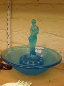 Art Deco period blue glass bowl and hopper