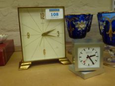 1960's Swiza 7 jewels mantle clock and Mondaine Swiss Railway desk clock