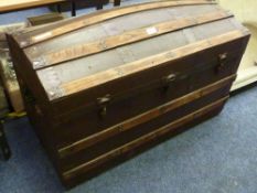 Victorian wooden bound dome top trunk