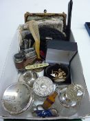 Vintage evening bags, dressing table jars, compass, penknives etc