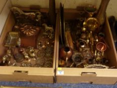 Victorian and later brass and copper ware in two boxes