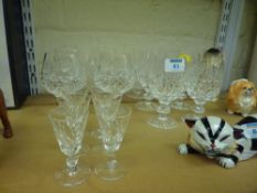 Set of six cut crystal wines and four matching brandy goblets and a similar set of six liqueurs