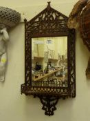 19th/early 20th Century pierced fretwork mirror with shelf