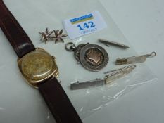Gents hallmarked 9ct gold Lancet wrist watch, hallmarked silver fob, four silver bars stamped