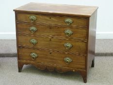 George III mahogany chest of four drawers, cross banded top, embossed brass handles, 94cm x 84cm