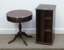 Small reproduction mahogany drum table and a mahogany revolving bookcase