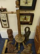Victorian elm Peggy stick and four cast iron door stops