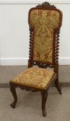 Victorian rosewood hall chair, barley twist columns, 112cm