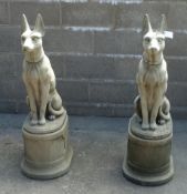 Pair composite stone Egyptian Greyhounds on plinths, 110cm