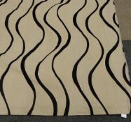 Two pairs modern beige black swirl lined curtains, 225cm x 180cm drop overall
