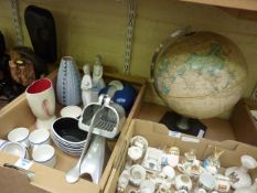 Terrestrial table globe, Nao figures and other decorative ceramics in one box