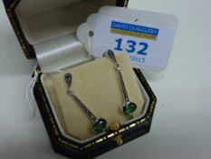 Pair of tourmaline and marcasite drop ear-rings stamped 925