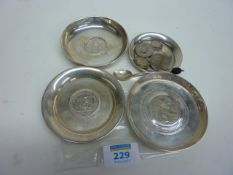 White metal coin dishes, coins etc