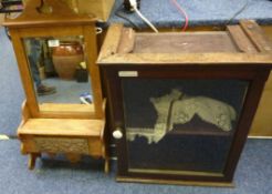 Victorian oak display cabinet and an oak combination wall mirror