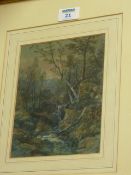 Woodland Waterfall, 19th Century watercolour attributed to William Carter of Bristol (FL.1843-1864)