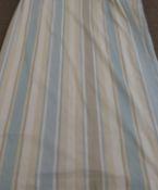 Pair beige blue stripe lined curtains, 230cm x 225cm drop overall