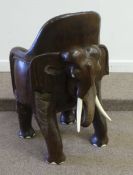 Hardwood hand carved elephant chair, 98cm high