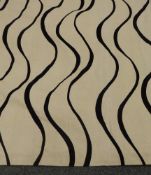 Pair modern beige black swirl lined curtains, 225cm x 180cm drop overall