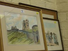 'Scarborough Castle' pen and ink signed Nina and two other Scarborough related prints