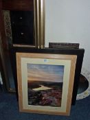 A landscape photograph by Stephen Elliot signed, other pictures and two mirrors.